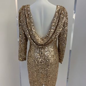 Gold sequin dress with drape back. Sexy size12 Vintage dress